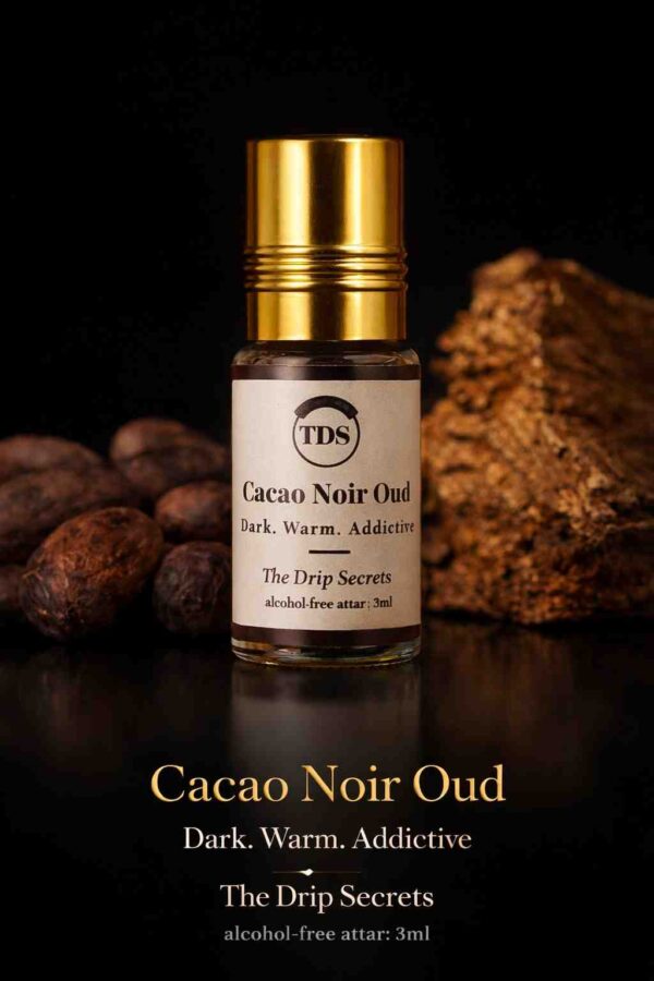 Cacao Noir Oud chocolate attar long lasting by The Drip Secrets