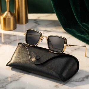 Empire Square | Gold & Black Geometric Sunglasses