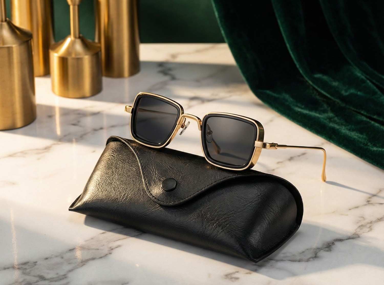 Empire Square | Gold & Black Geometric Sunglasses
